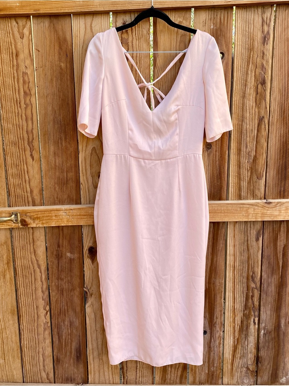 ASOS Blush Pink V-Neck Midi Dress with Back Tie Detail